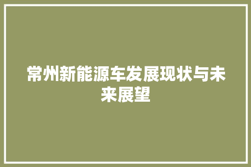 常州新能源车发展现状与未来展望