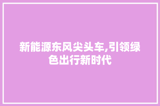 新能源东风尖头车,引领绿色出行新时代 汽车知识
