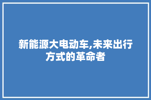 新能源大电动车,未来出行方式的革命者
