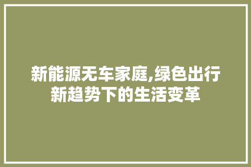 新能源无车家庭,绿色出行新趋势下的生活变革
