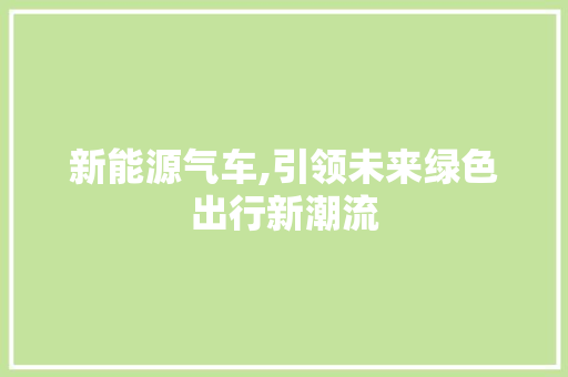新能源气车,引领未来绿色出行新潮流