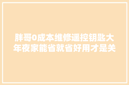 胖哥0成本维修遥控钥匙大年夜家能省就省好用才是关键