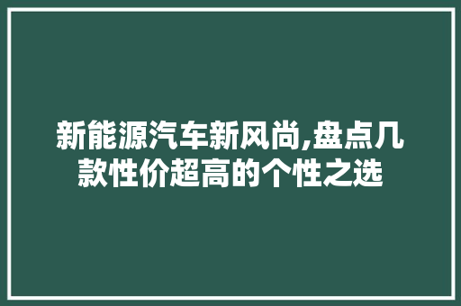 新能源汽车新风尚,盘点几款性价超高的个性之选