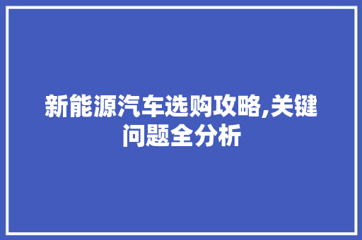 新能源汽车选购攻略,关键问题全分析