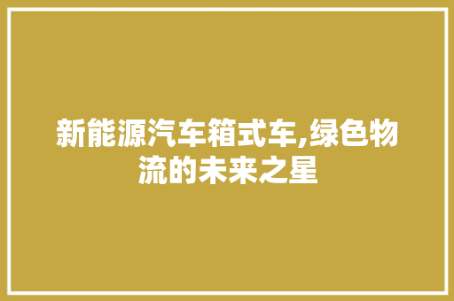 新能源汽车箱式车,绿色物流的未来之星
