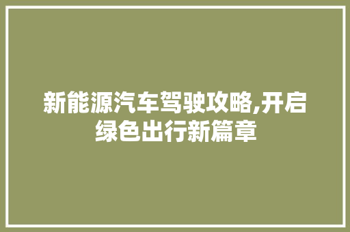 新能源汽车驾驶攻略,开启绿色出行新篇章