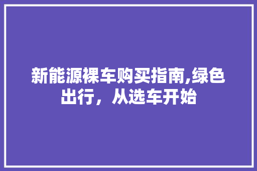 新能源裸车购买指南,绿色出行，从选车开始