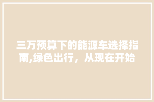 三万预算下的能源车选择指南,绿色出行，从现在开始