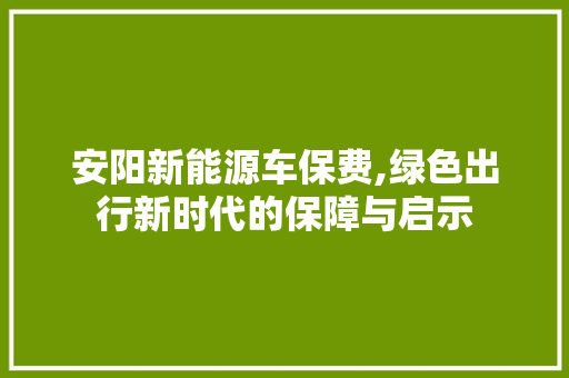 安阳新能源车保费,绿色出行新时代的保障与启示