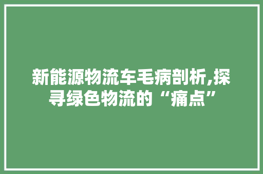 新能源物流车毛病剖析,探寻绿色物流的“痛点”