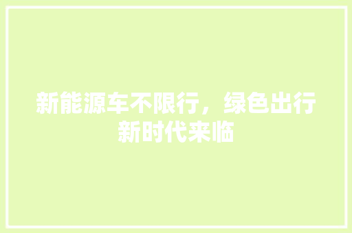 新能源车不限行，绿色出行新时代来临