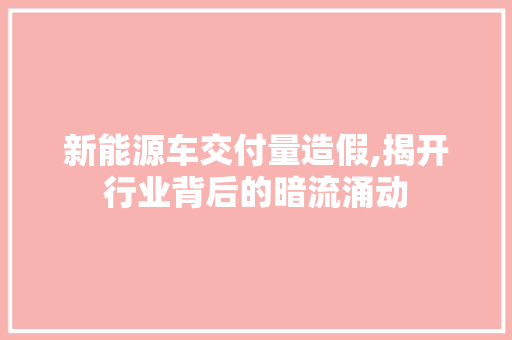 新能源车交付量造假,揭开行业背后的暗流涌动