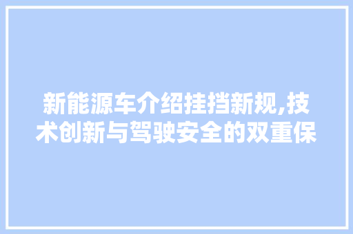 新能源车介绍挂挡新规,技术创新与驾驶安全的双重保障
