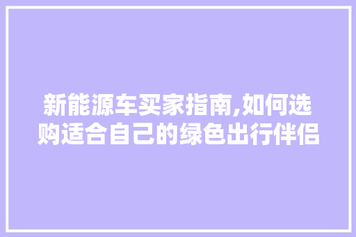 新能源车买家指南,如何选购适合自己的绿色出行伴侣