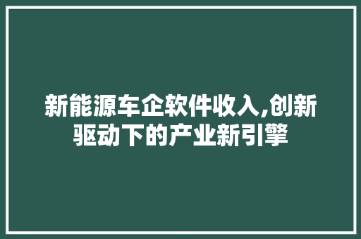 新能源车企软件收入,创新驱动下的产业新引擎