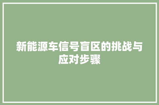 新能源车信号盲区的挑战与应对步骤