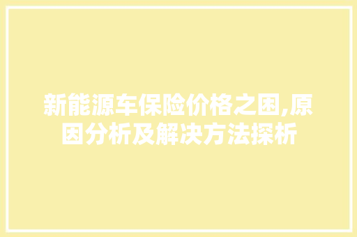 新能源车保险价格之困,原因分析及解决方法探析