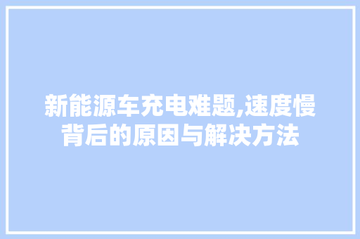 新能源车充电难题,速度慢背后的原因与解决方法
