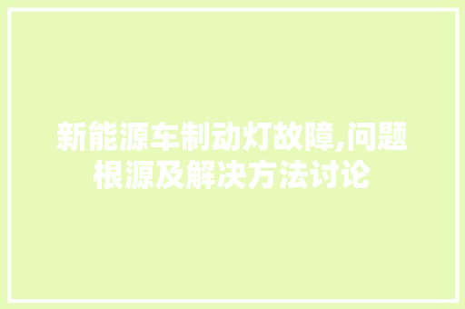 新能源车制动灯故障,问题根源及解决方法讨论