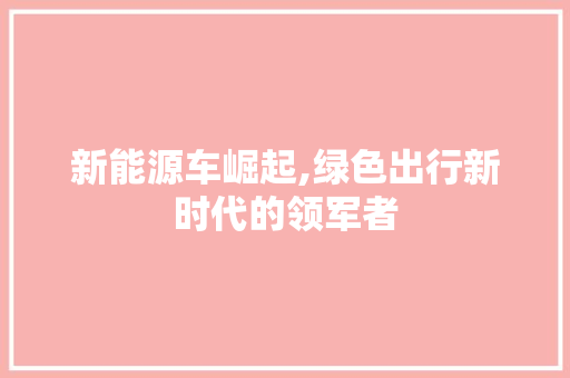 新能源车崛起,绿色出行新时代的领军者 综合知识