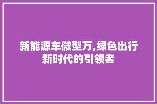 新能源车微型万,绿色出行新时代的引领者