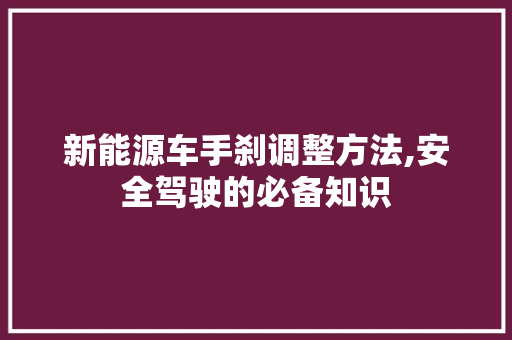新能源车手刹调整方法,安全驾驶的必备知识