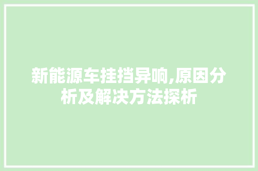 新能源车挂挡异响,原因分析及解决方法探析
