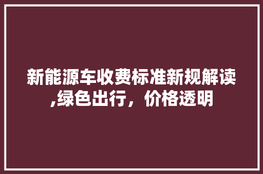 新能源车收费标准新规解读,绿色出行，价格透明