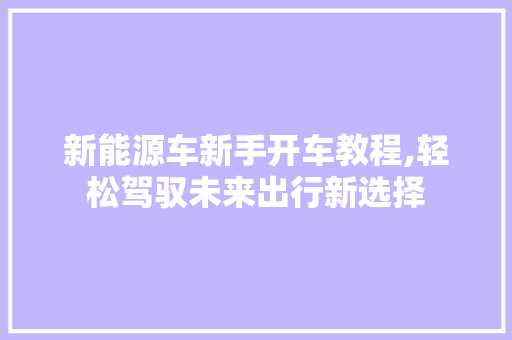 新能源车新手开车教程,轻松驾驭未来出行新选择 知识百科