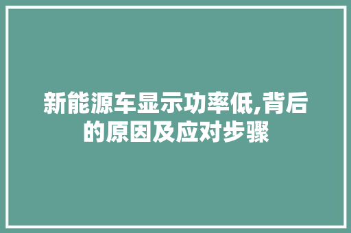 新能源车显示功率低,背后的原因及应对步骤 休闲娱乐
