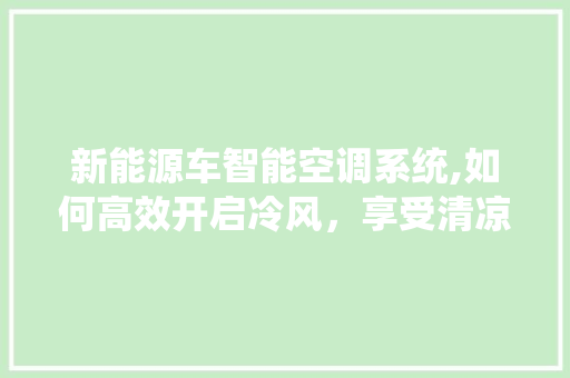 新能源车智能空调系统,如何高效开启冷风，享受清凉一夏