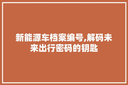 新能源车档案编号,解码未来出行密码的钥匙