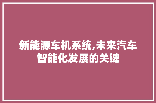 新能源车机系统,未来汽车智能化发展的关键
