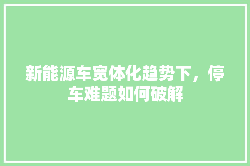 新能源车宽体化趋势下，停车难题如何破解
