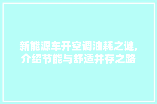 新能源车开空调油耗之谜,介绍节能与舒适并存之路