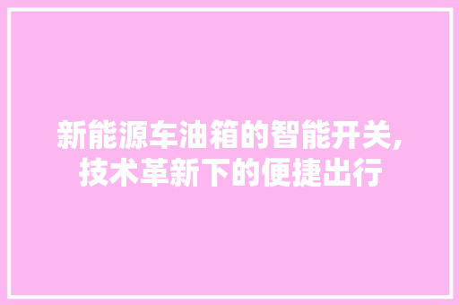 新能源车油箱的智能开关,技术革新下的便捷出行
