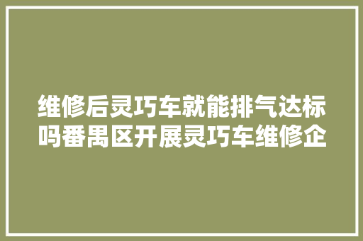 维修后灵巧车就能排气达标吗番禺区开展灵巧车维修企业监督抽测结果注解不一定