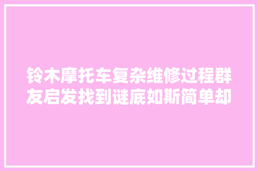 铃木摩托车复杂维修过程群友启发找到谜底如斯简单却没想到