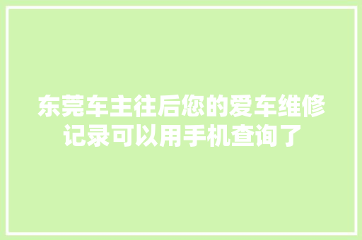 东莞车主往后您的爱车维修记录可以用手机查询了