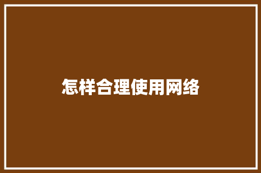 怎样合理使用网络