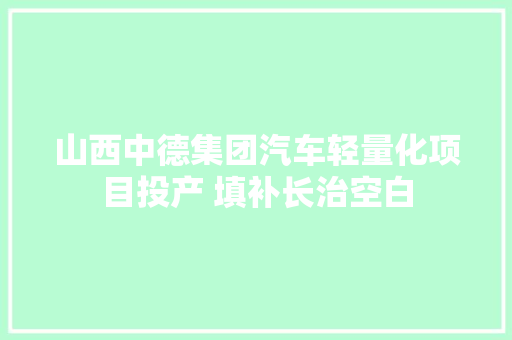 山西中德集团汽车轻量化项目投产 填补长治空白