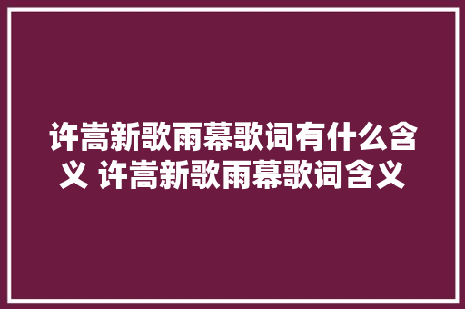 许嵩新歌雨幕歌词有什么含义 许嵩新歌雨幕歌词含义解析