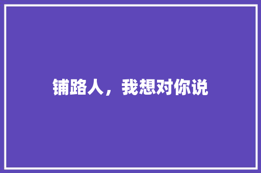 铺路人，我想对你说