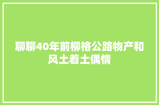 聊聊40年前柳格公路物产和风土着土偶情