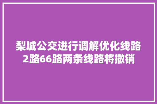 梨城公交进行调解优化线路2路66路两条线路将撤销 汽车知识