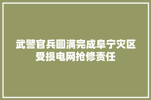 武警官兵圆满完成阜宁灾区受损电网抢修责任