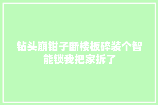 钻头崩钳子断楼板碎装个智能锁我把家拆了