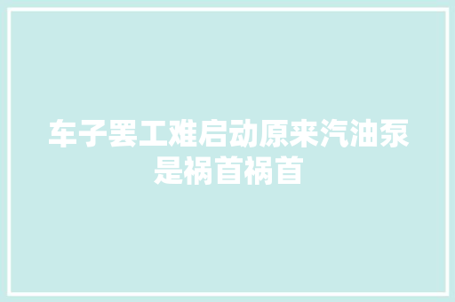 车子罢工难启动原来汽油泵是祸首祸首