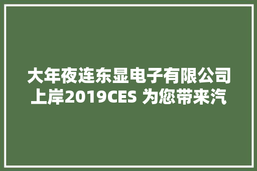 大年夜连东显电子有限公司上岸2019CES 为您带来汽车图形计算平台 汽车知识