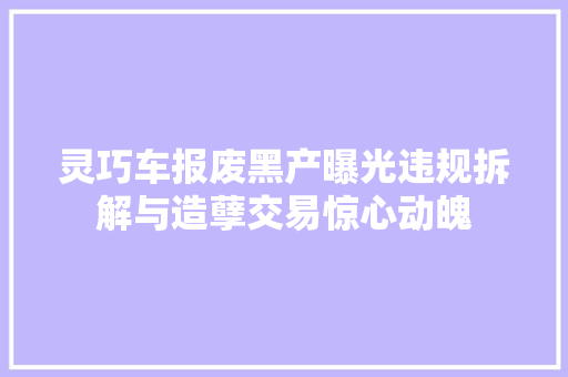 灵巧车报废黑产曝光违规拆解与造孽交易惊心动魄